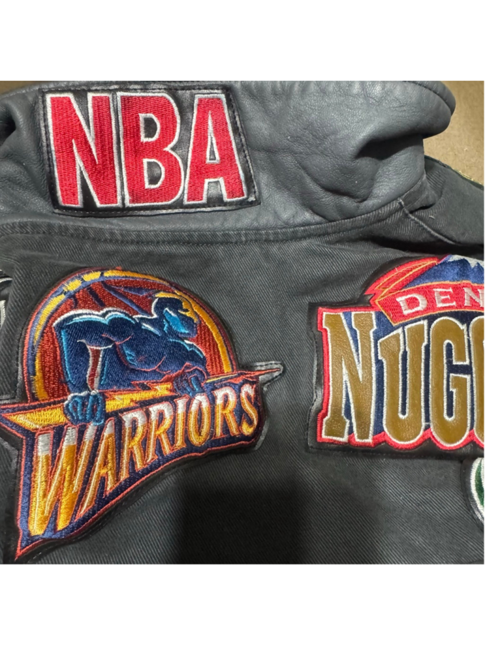 Vintage Jeff Hamilton NBA Patch Leather Bomber Jacket XL Rare Y2K Streetwear - Picture 10 of 16